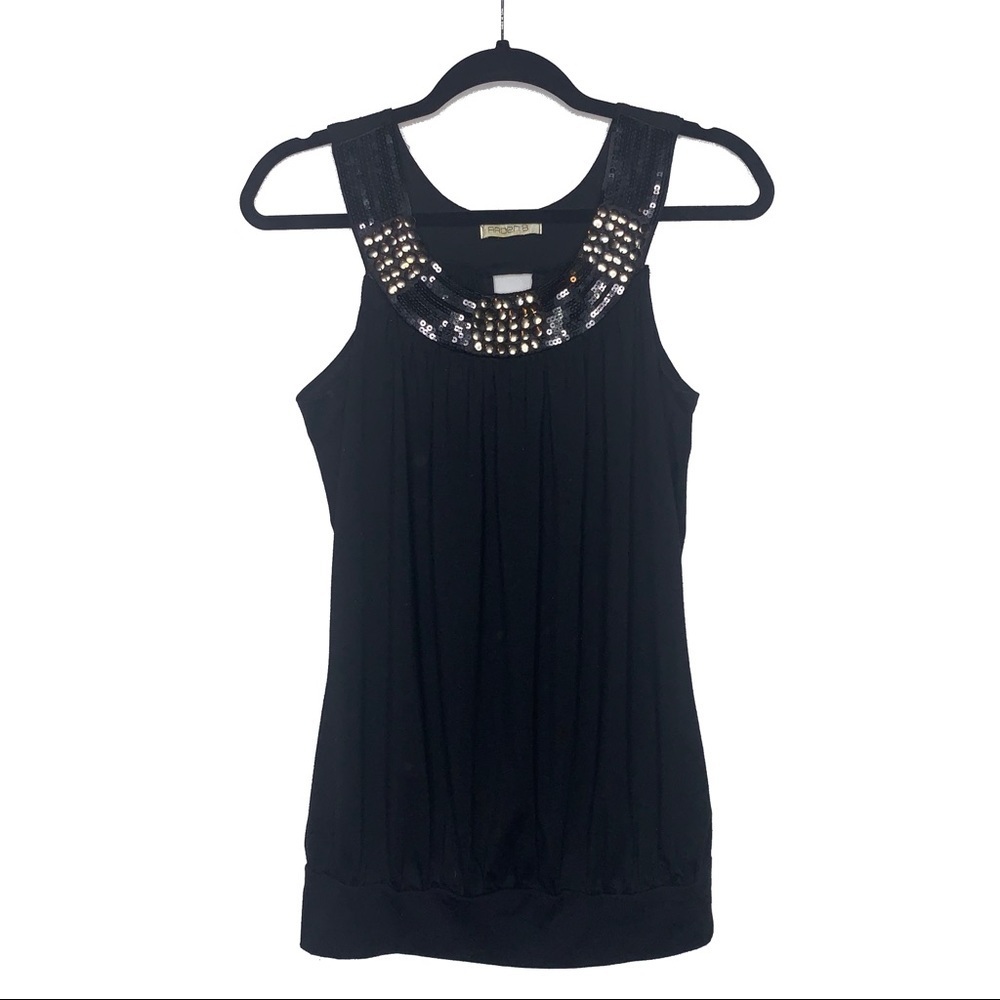 ARDEN B Black Sleeveless Top w/Jewel & Sequin Neck